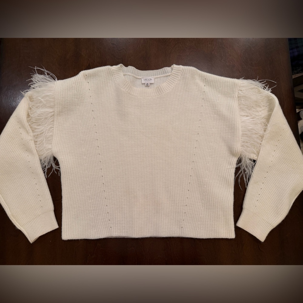 Le Lis Ivory Sweater with Feather Details